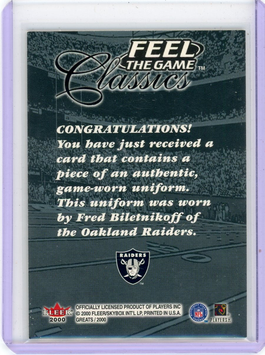 Fred Biletnikoff 2000 Fleer Feel the Game Classics game-used jersey relic