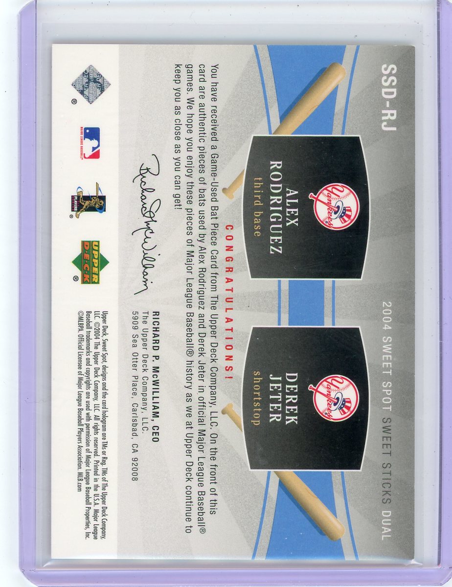 Derek Jeter / Alex Rodriguez 2004 Upper Deck Sweet Sticka Dual Bat Relic #'d 007/100