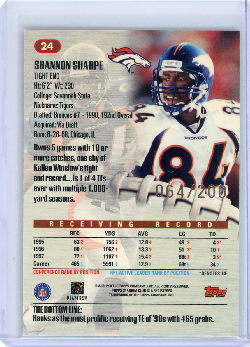 Shannon Sharpe 1998 Topps Stadium Club First Day Issue #'d 064/200
