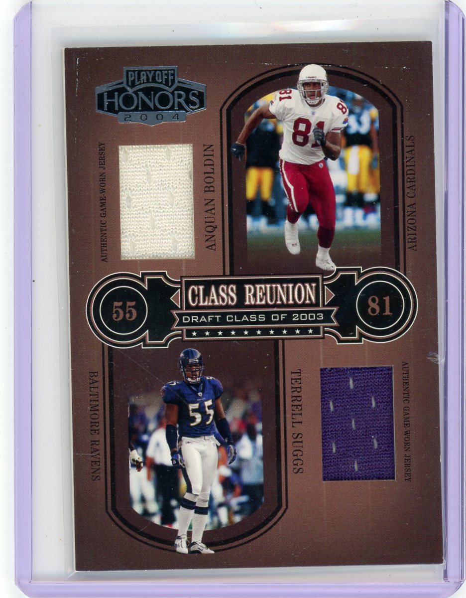 Anquan Boldin Terrell Suggs 2004 Donruss Playoff Honors Class Reunion double relic #'d 077/150