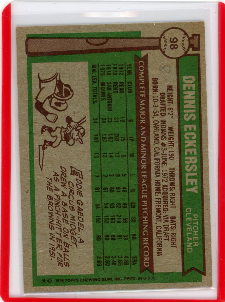 Dennis Eckersley 1976 Topps #98
