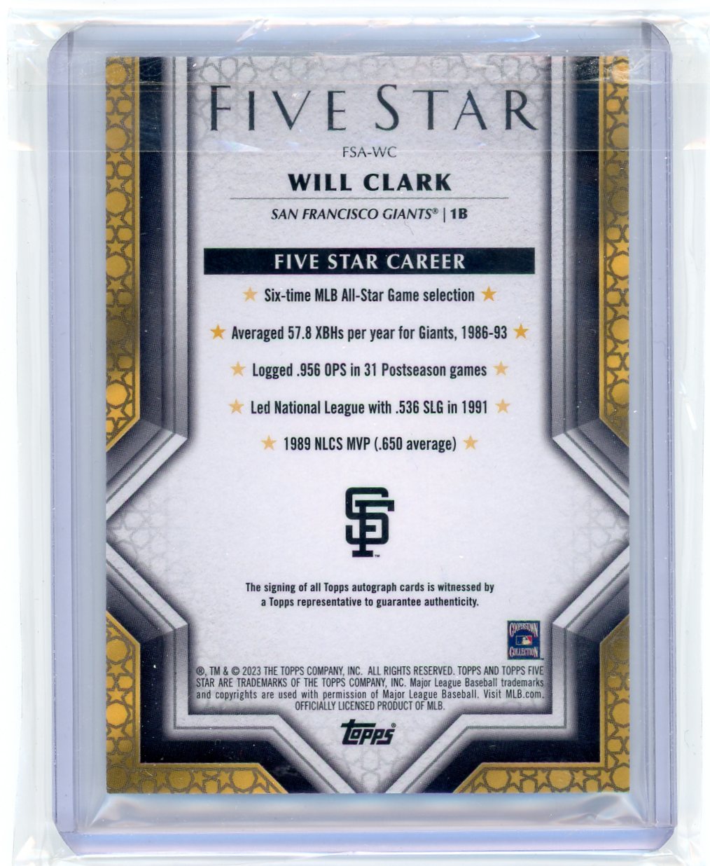 Will Clark 2023 Topps Five Star autograph aqua #'d 36/75