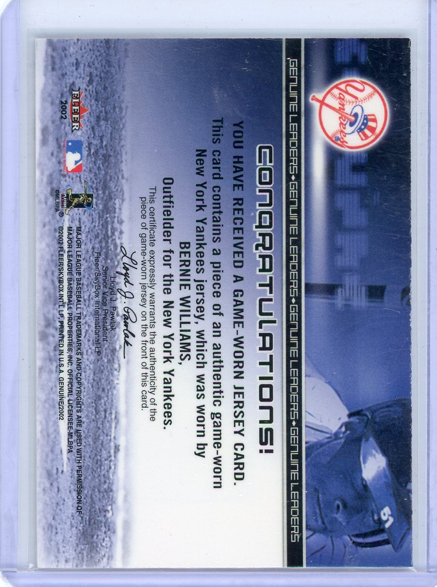 Bernie Williams 2002 Fleer Genuine Leaders game-used jersey relic