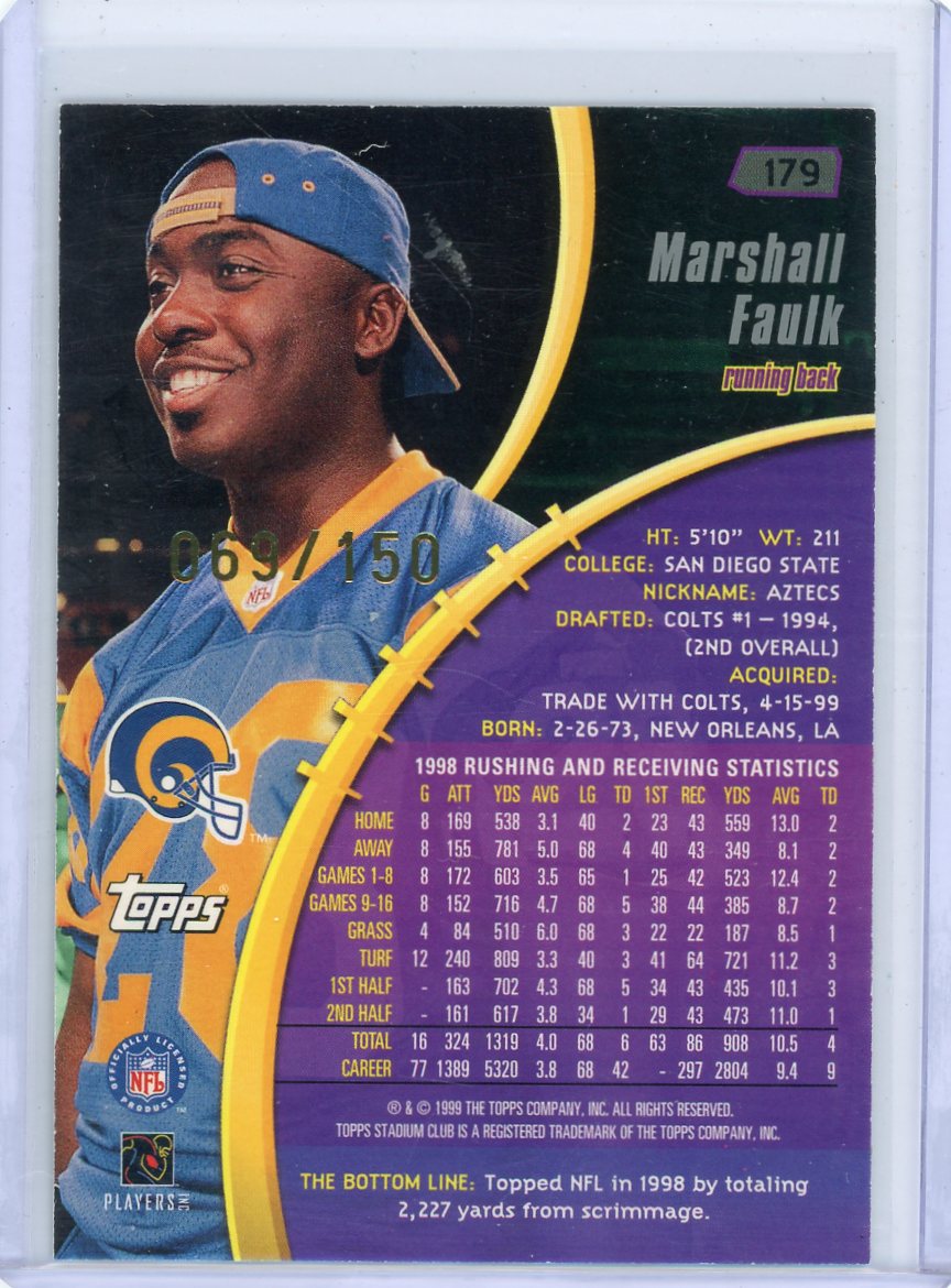 Marshall Faulk 1999 Topps Stadium Club First Day Issue #'d 069/150