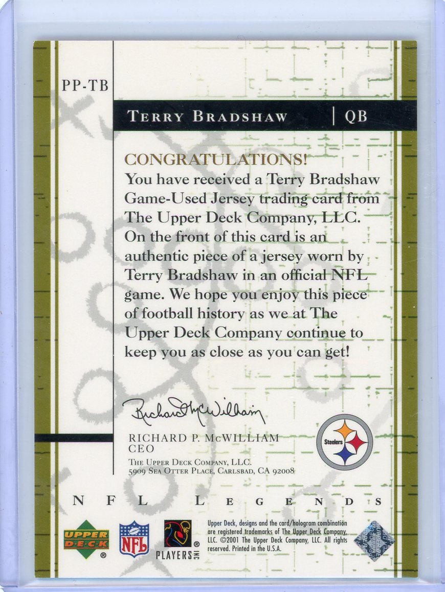 Terry Bradshaw 2001 Upper Deck Past Patterns NFL Legends Jersey patch