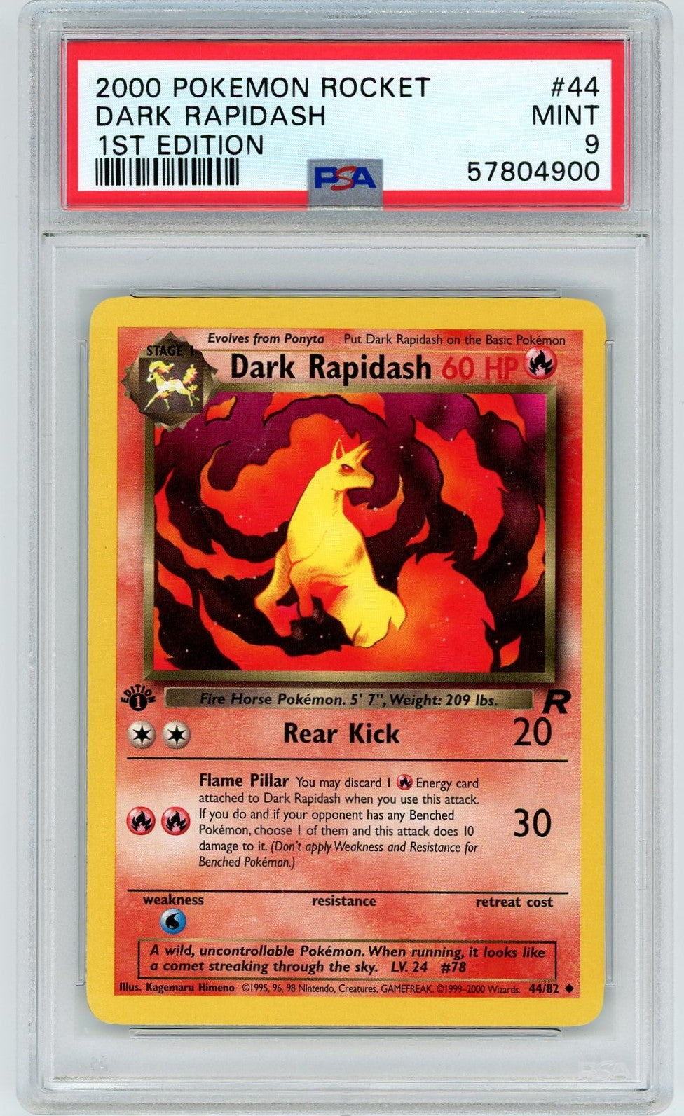 2000 Pokemon Rocket 1st Edtion # 44 Dark Rapidash PSA store 10