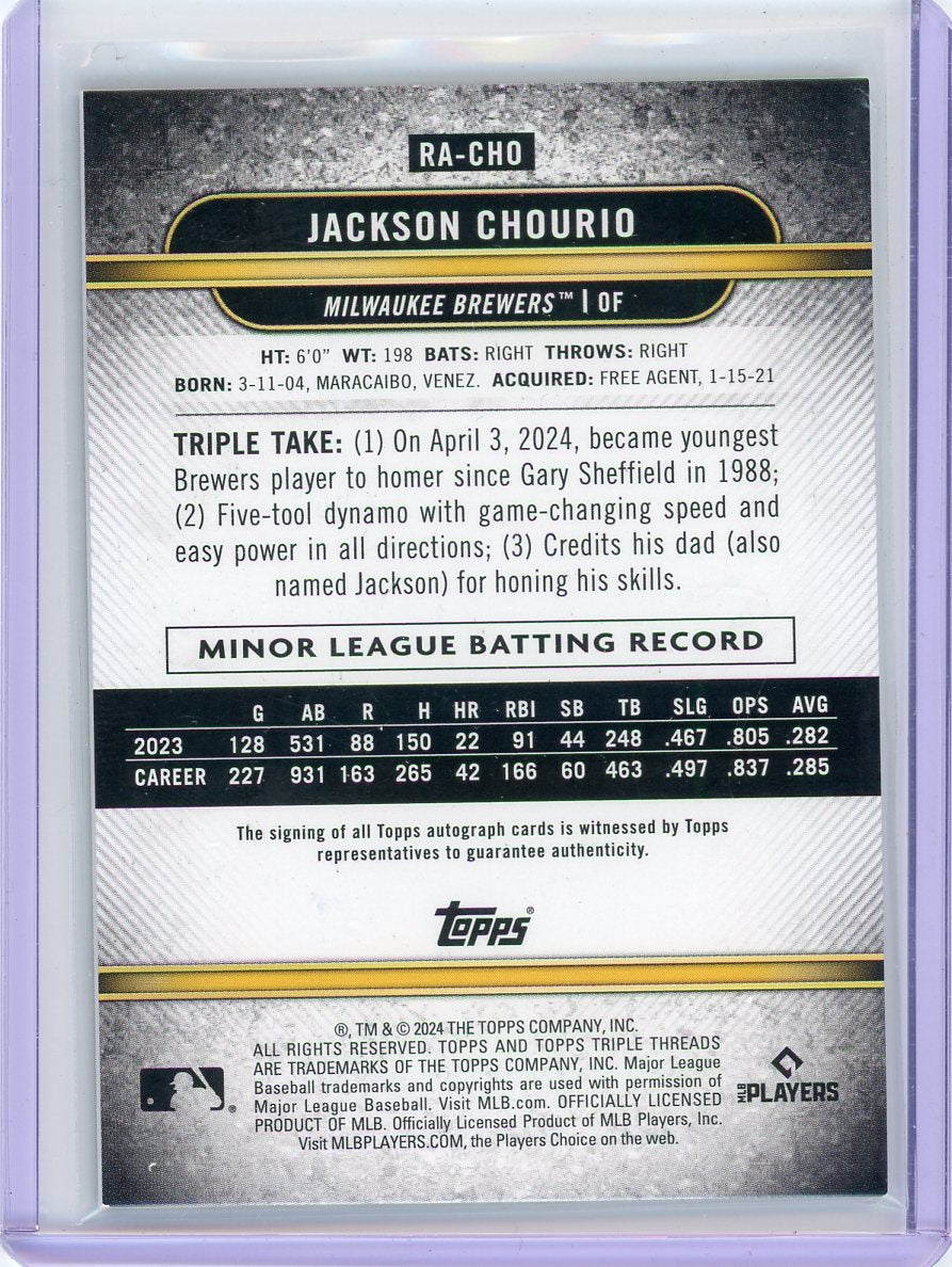 Jackson Chourio 2024 Topps Triple Threads autograph rookie card #'d 41/50