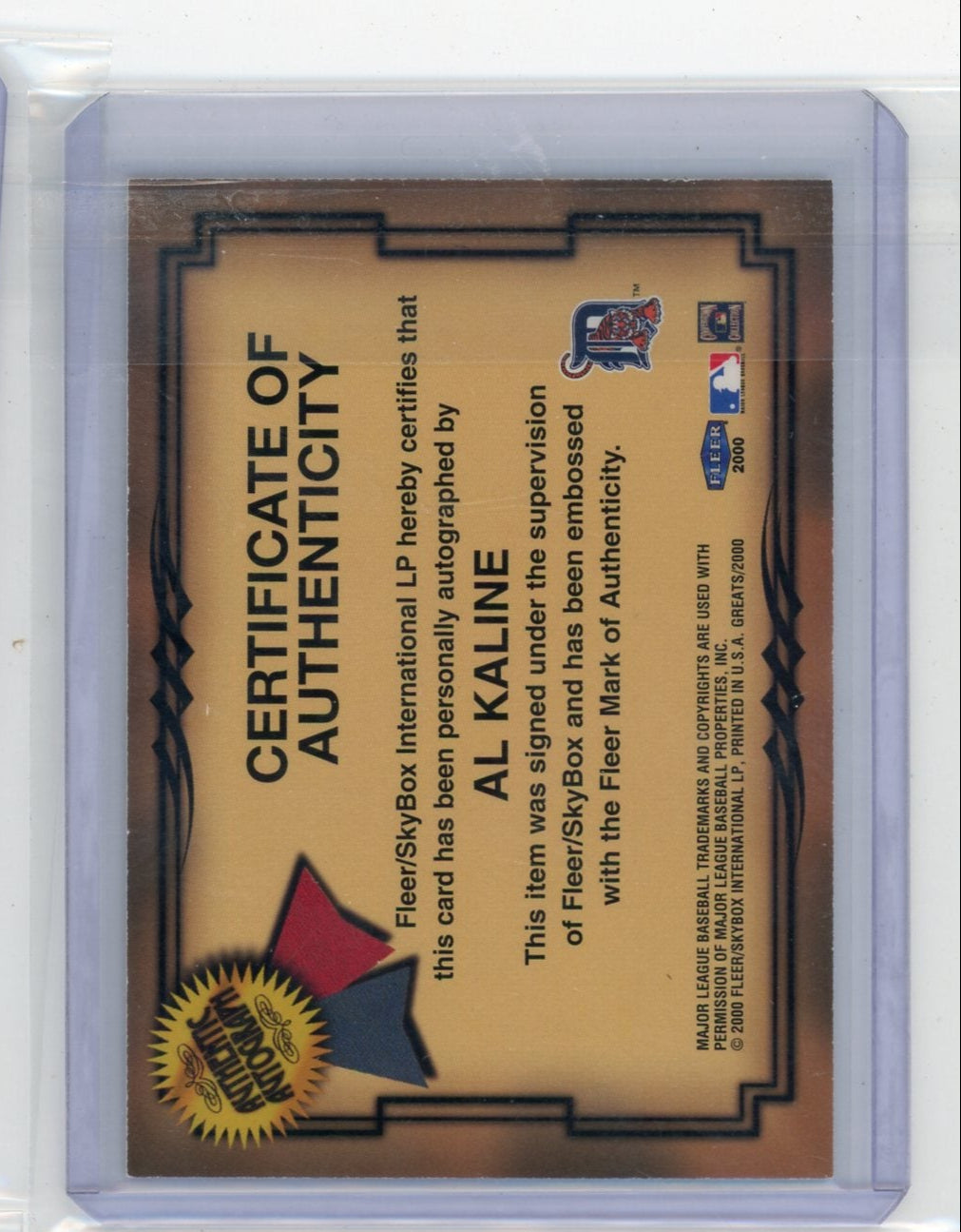 Al Kaline 2000 Fleer Greats of the Game autograph