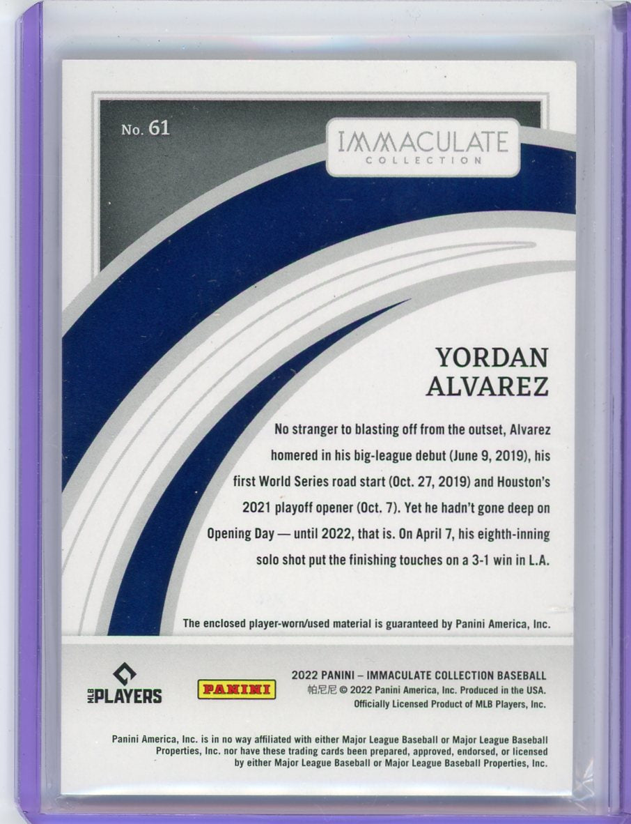 Yordan Alvarez 2022 Panini Immaculate jersey relic #'d 14/49
