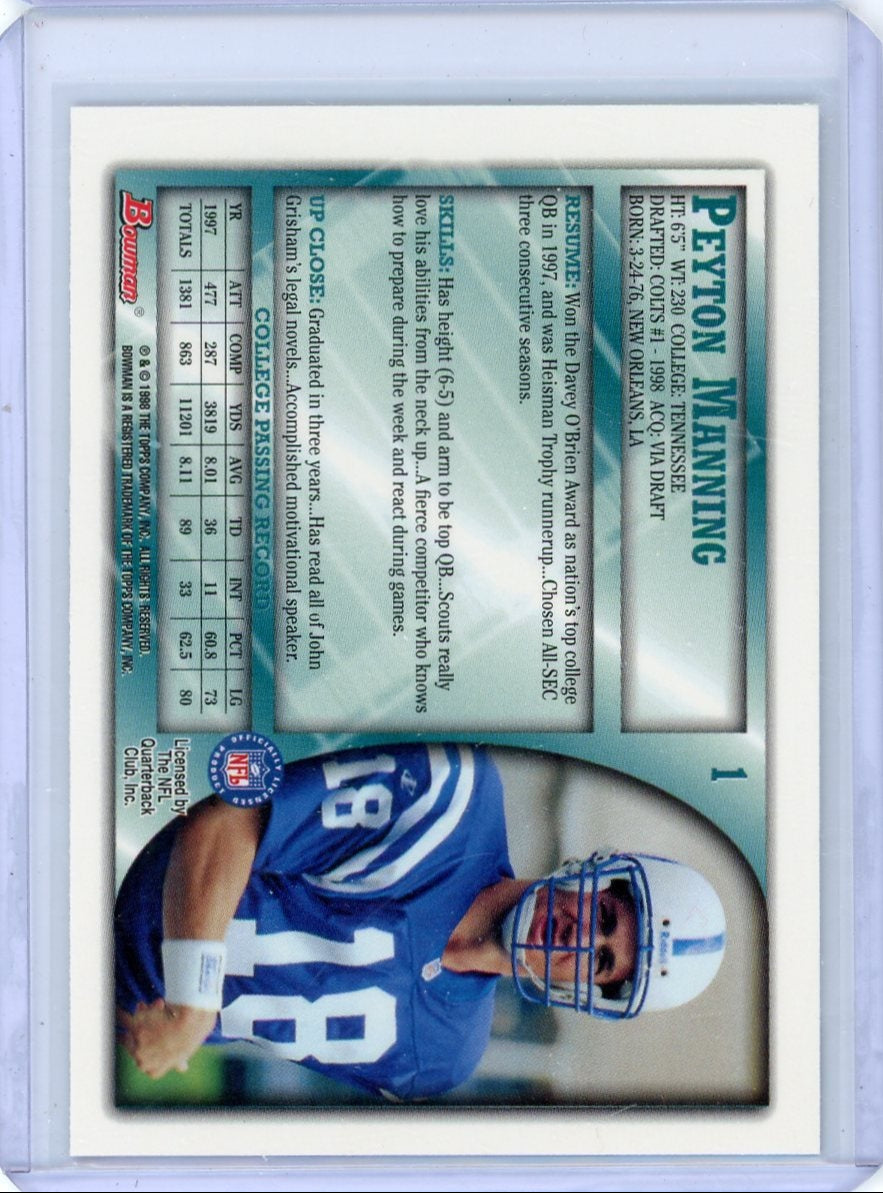 Peyton Manning 1998 Bowman paper rookie card