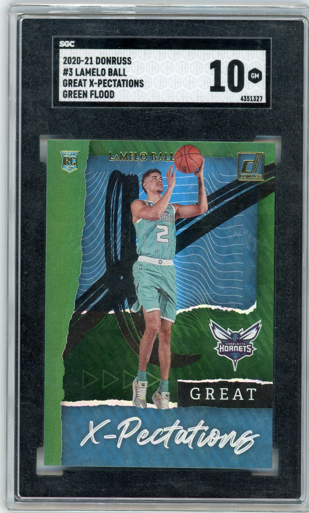 Lamelo Ball 2020-21 Panini Donruss Great X-Pectations green flood rc SGC 10