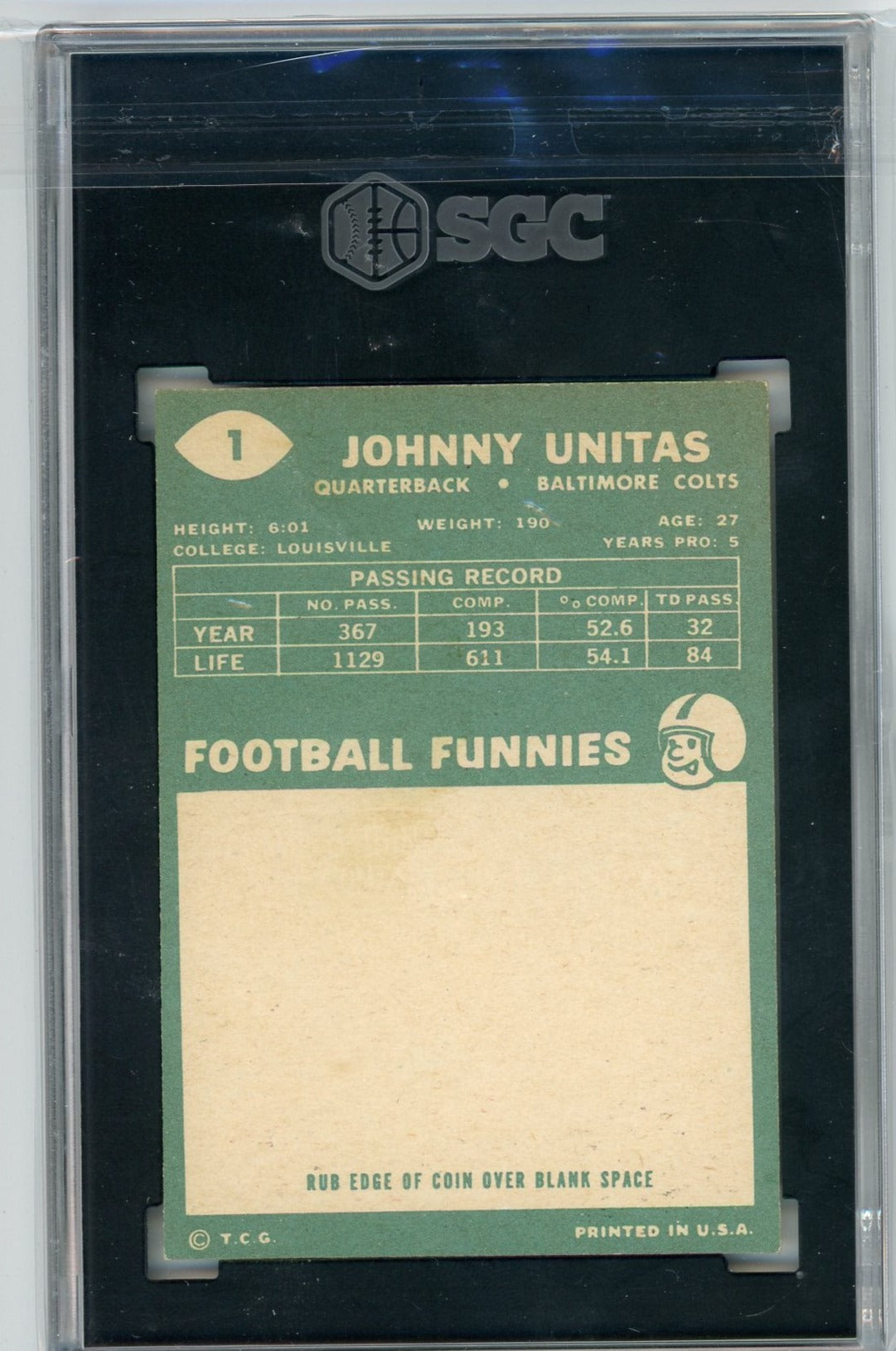 Johnny Unitas 1960 Topps #1 SGC 5