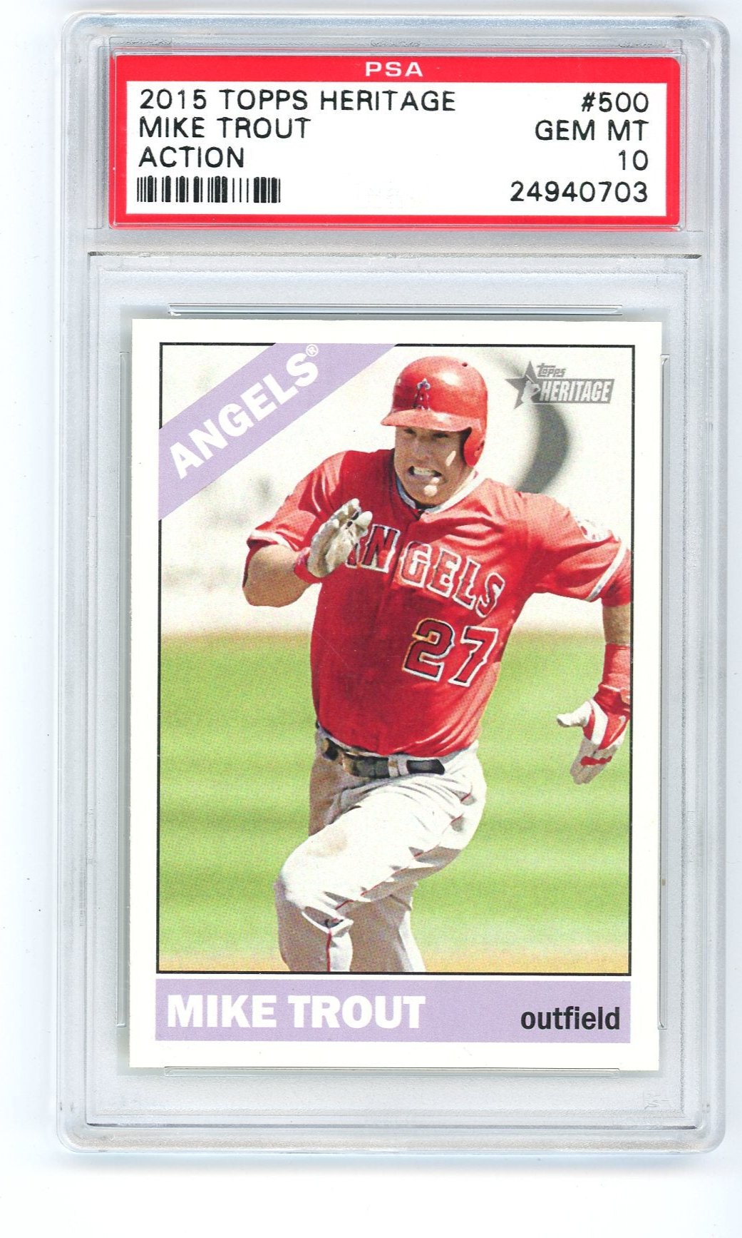 Mike Trout 2015 Topps Heritage Action #500 PSA 10