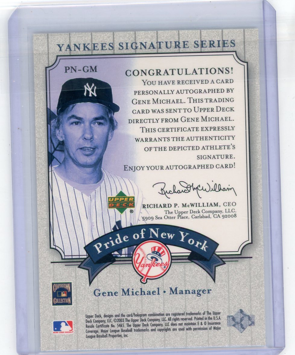 Gene Michael 2003 Upper Deck Yankees Signature Series autograph