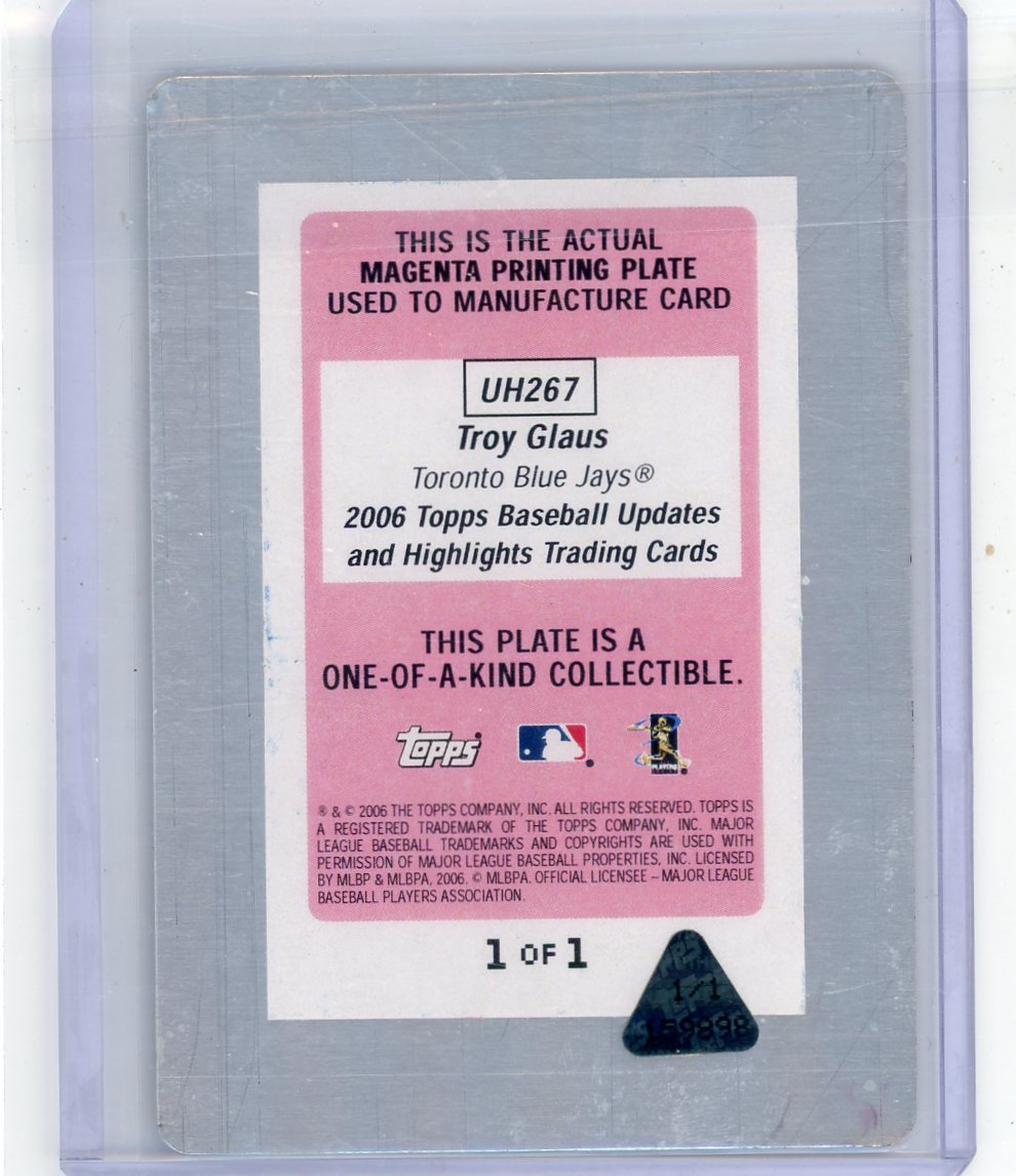 Troy Glaus 2006 Topps Update Magenta Printing Plate #'d 1/1