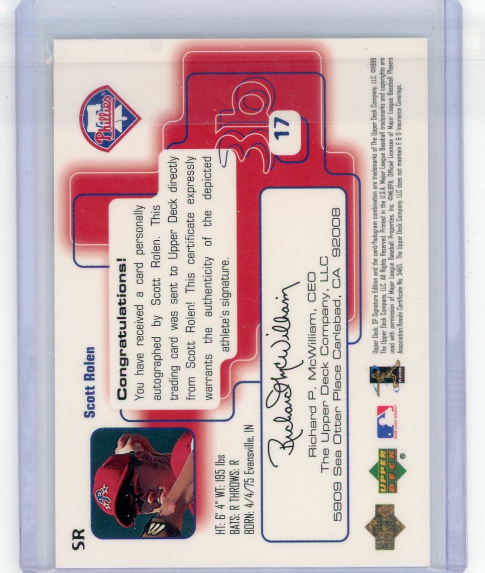 Scott Rolen 1999 Upper Deck SP Signature autograph