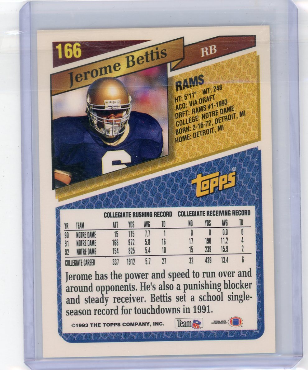 Jerome Bettis 1993 Topps Gold Draft Pick
