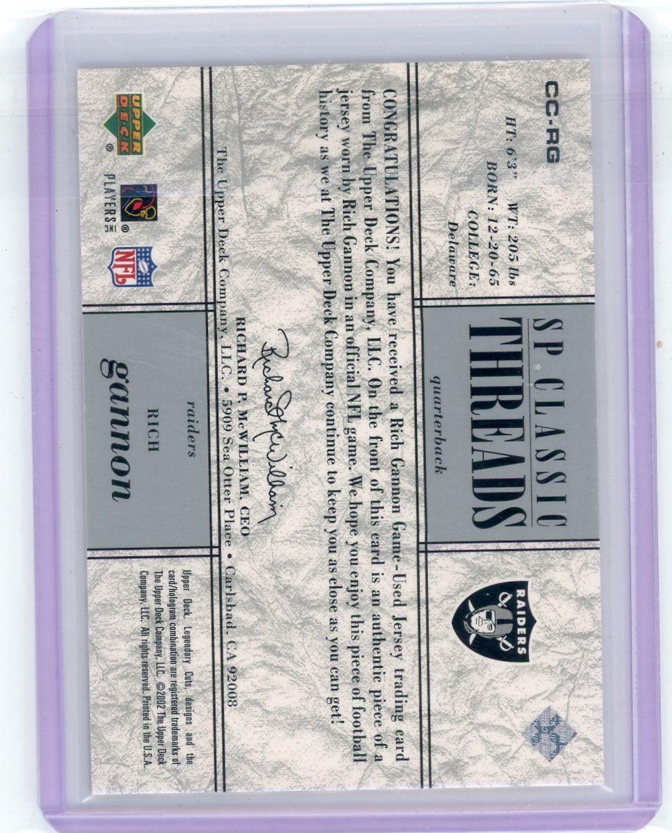 Rich Gannon 2002 Upper Deck SP Legendary Cuts Classic Threads #'d 113/350