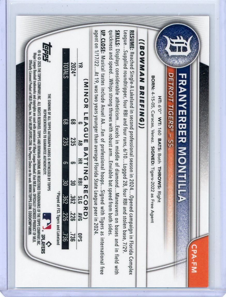 Franyerber Montilla 2025 1st Bowman Chrome gold shimmer ref. auto #'d 22/50