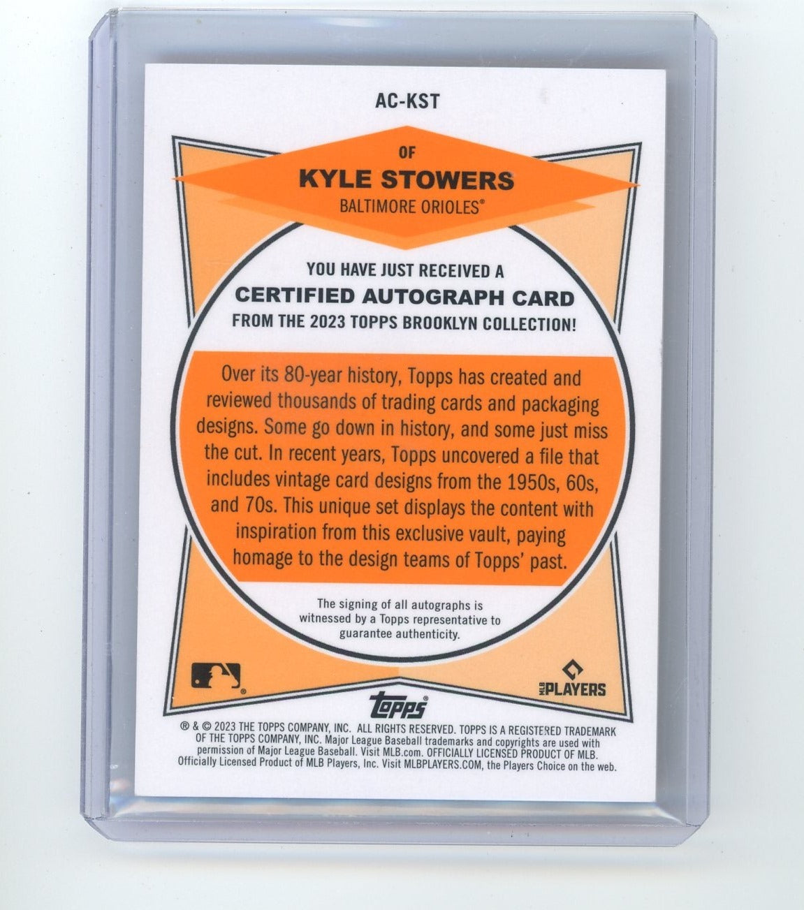 Kyle Stowers 2023 Topps Brooklyn Collection orange autograph #'d 03/20