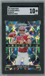 Jayden Daniels 2024 Panini Prizm Prizmatic Green Ice Rookie SGC 10