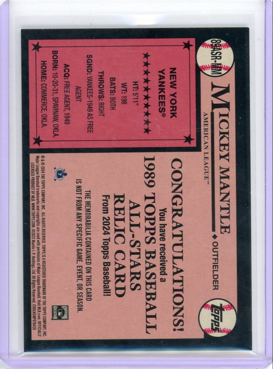 Mickey Mantle 2024 Topps 1989 All-Stars Relic