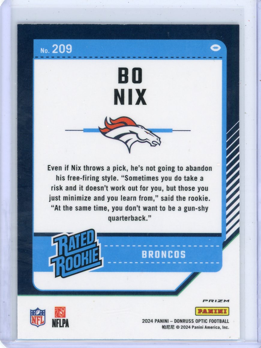 Bo Nix 2024 Panini Donruss Optic Rated Rookie Blue Hyper Prizm