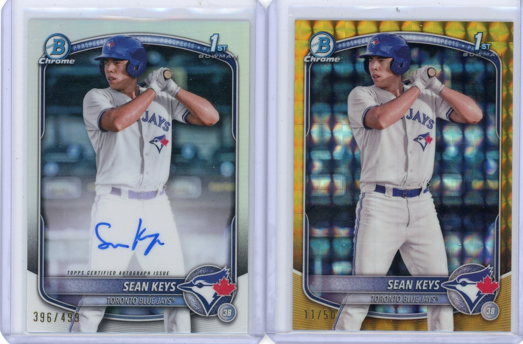 Sean Keys 2025 1st Bowman Chrome 2-card lot /50 gold + ref /499 auto