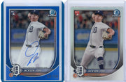 Jackson Jobe 2025 Bowman Chrome 2-card rookie lot auto /150 + red RC redemption logo