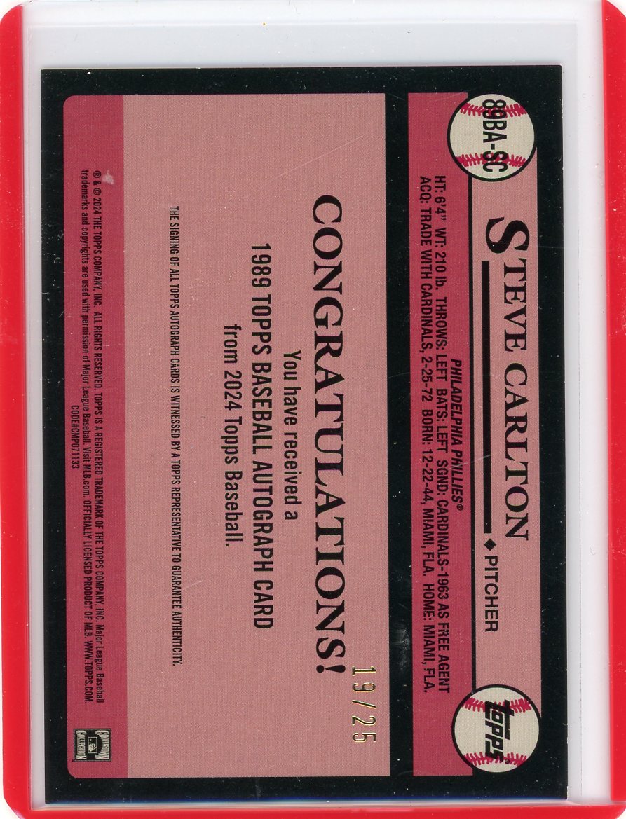 Steve Carlton 2024 Topps 35th Anniversary autograph red #'d 19/25