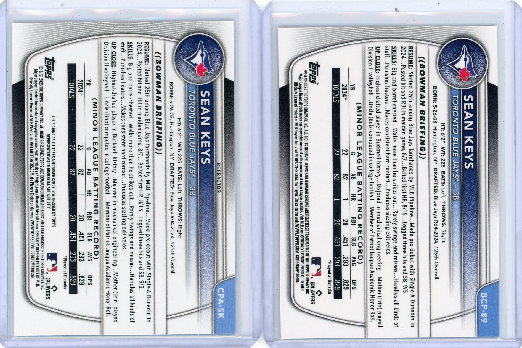 Sean Keys 2025 1st Bowman Chrome 2-card lot /50 gold + ref /499 auto