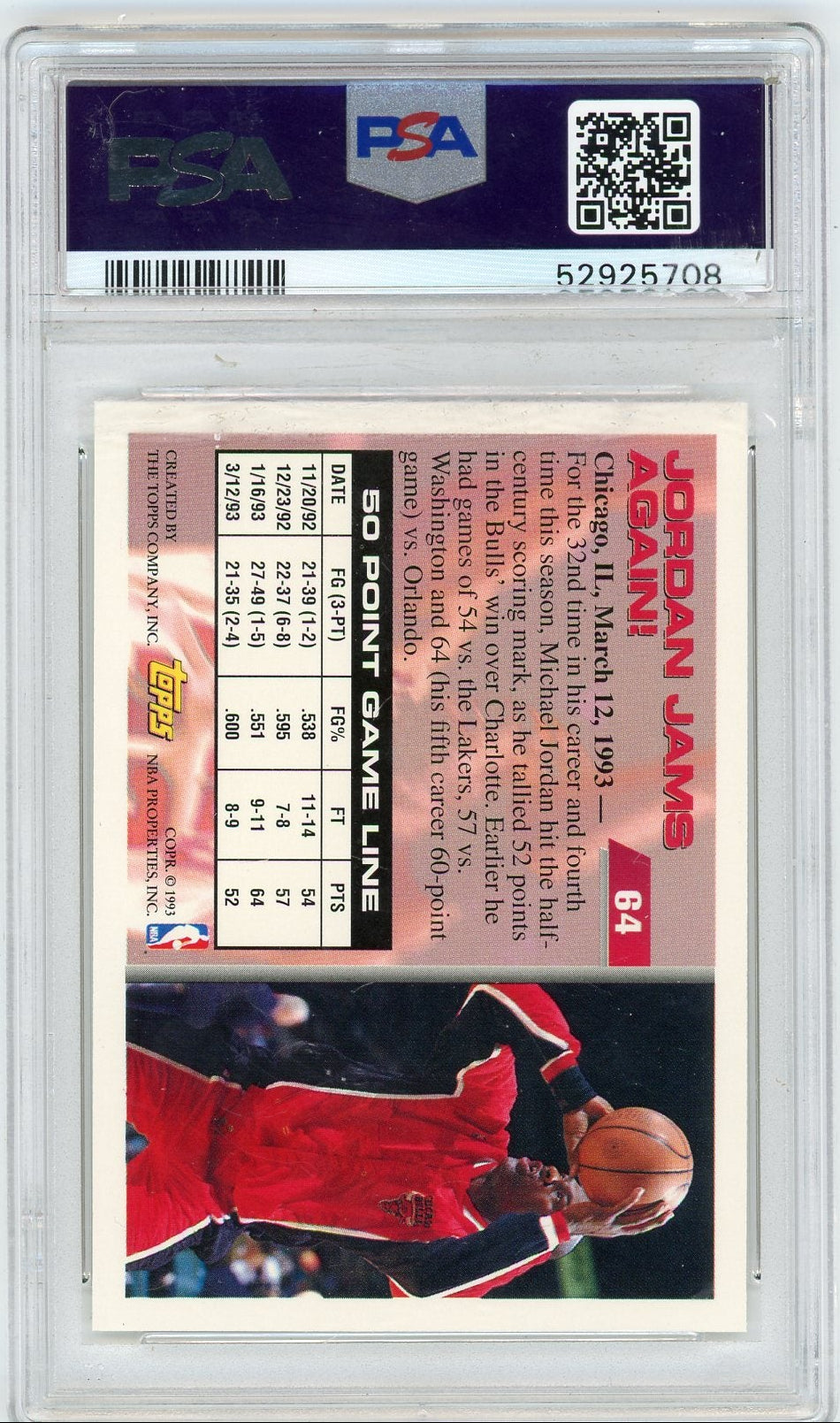 Michael Jordan 1993 Topps 50 Point Club PSA 10
