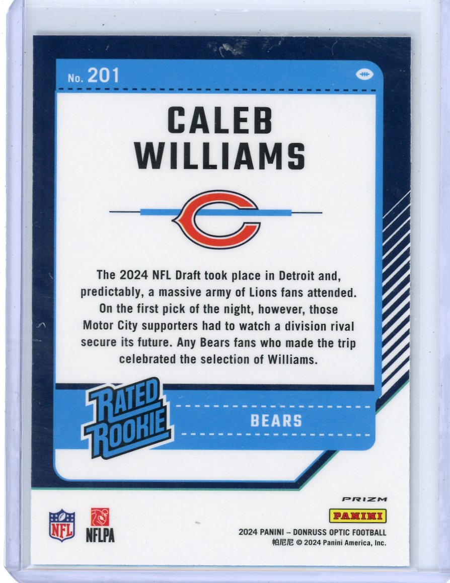 Caleb Williams 2024 Panini Donruss Optic Rated Rookie Blue Hyper Prizm