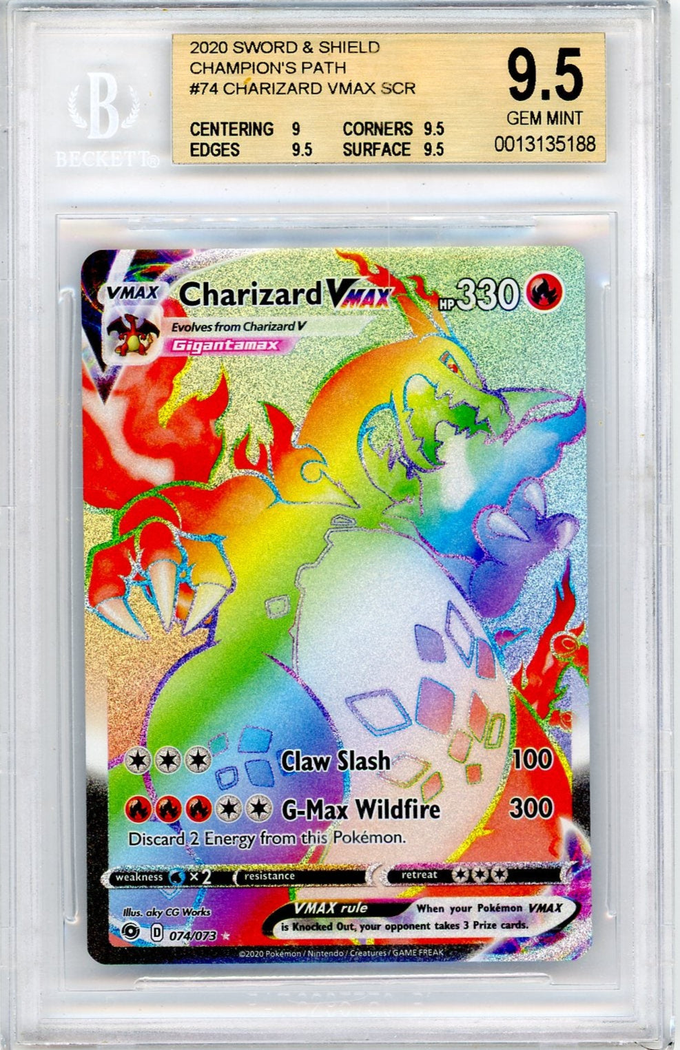 Charizard VMAX Pokémon Champions Path Secret Rare #074/073 BGS 9.5