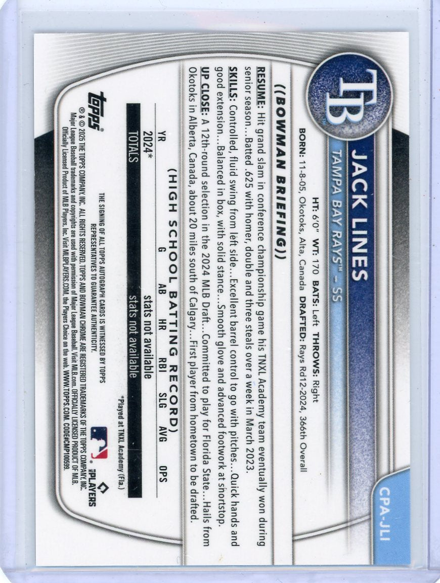 Jack Lines 2025 1st Bowman Chrome autograph