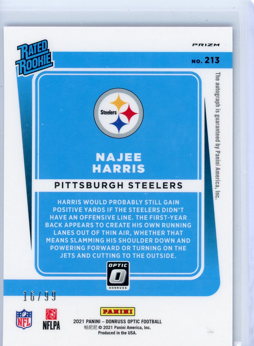 Najee Harris 2021 Panini Donruss Optic Rated Rookie Autograph Blue #'d 16/99