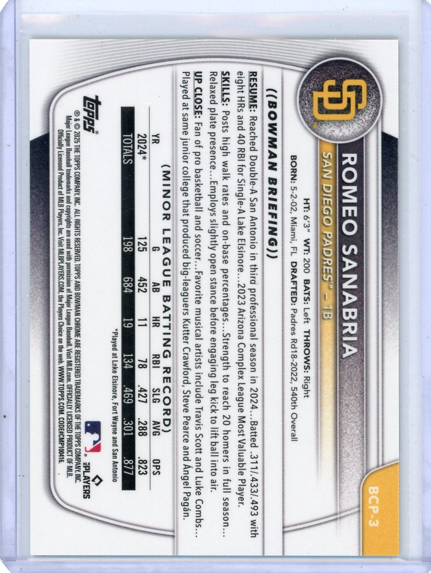 Romero Sanabria 2025 1st Bowman Chrome yellow geometric ref. #'d 43/75