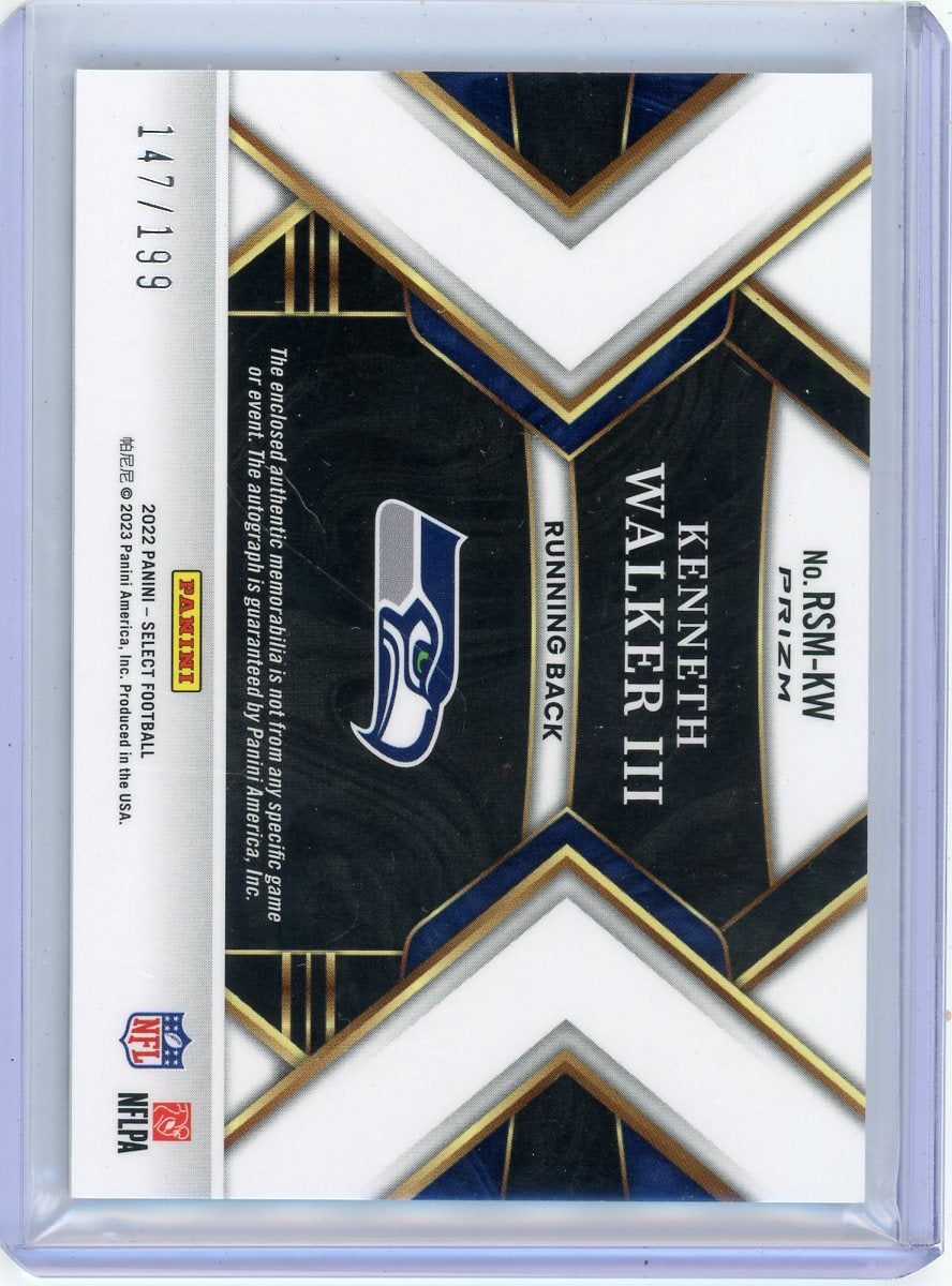 Kenneth Walker 2022 Panini Select Rookie Patch Autograph Silver #'d 147/199