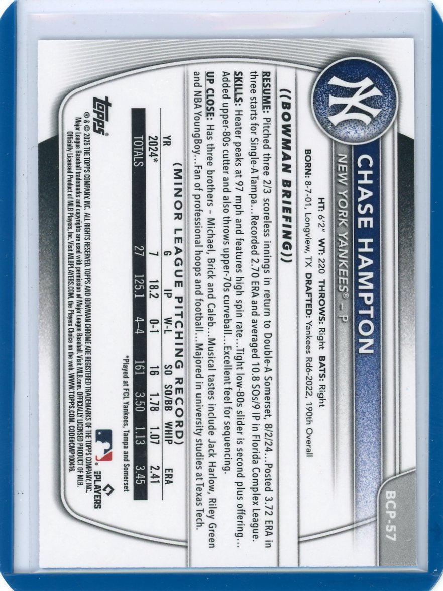 Chase Hampton 2025 1st Bowman Chrome blue geometric ref. #'d 057/150