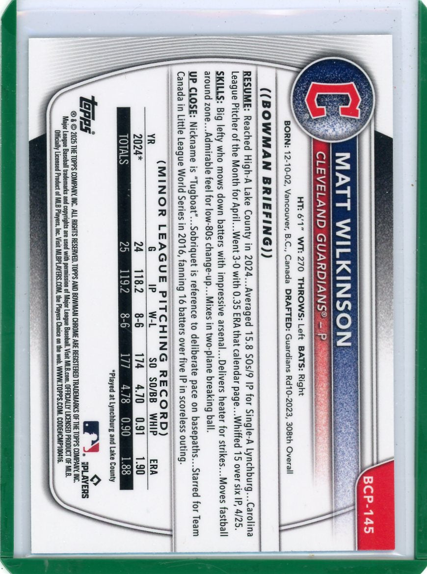 Matt Wilkinson 2025 1st Bowman Chrome green geometric ref. #'d 79/99
