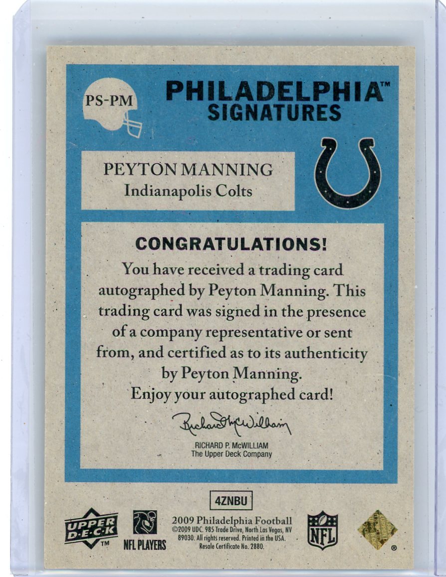 Peyton Manning 2009 Upper Deck Philadelphia Signatures Autograph