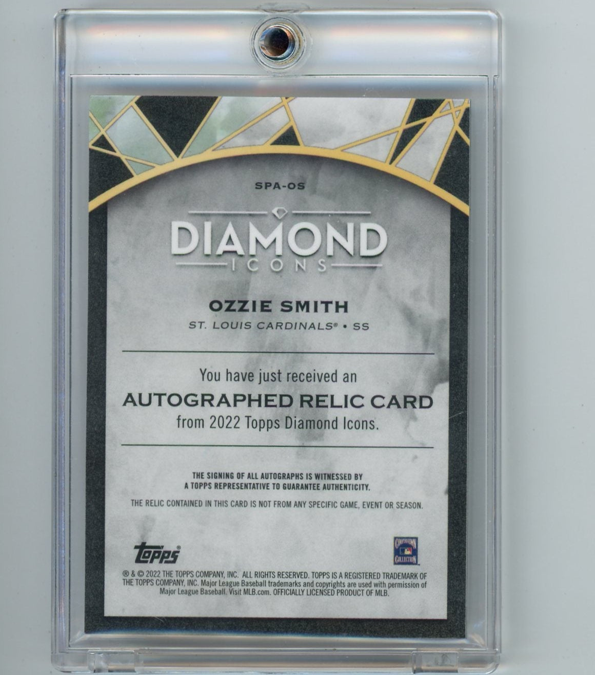 Ozzie Smith 2022 Topps Diamond Icons Patch Autograph #'d 09/10