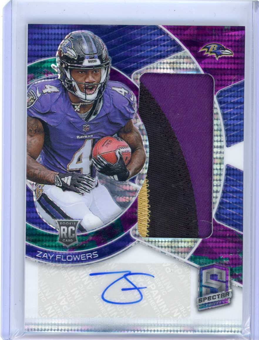 Zay Flowers 2023 Panini Spectra Radiant Rookie Patch Auto #'d 02/75