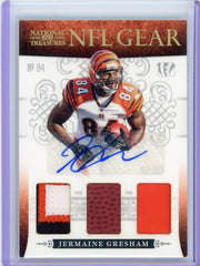 Jermaine Gresham 2011 Panini National Treasures NFL Gear triple jersey/football relic autograph #'d 01/25