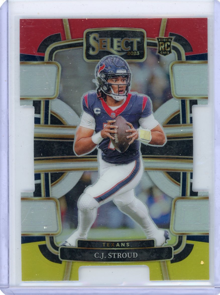CJ Stroud 2023 Panini Select red/yellow prizm die-cut rookie card