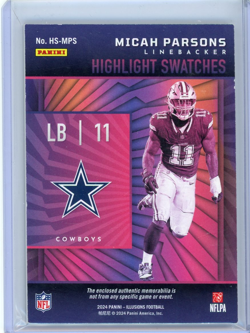 Micah Parsons 2024 Panini Illusions Highlight Swatches Blue #'d 07/99