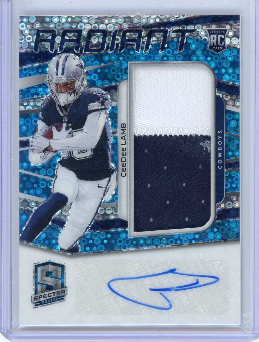 Ceedee Lamb 2020 Panini Spectra Radiant Rookie Patch Autograph Neon Blue #'d 42/50