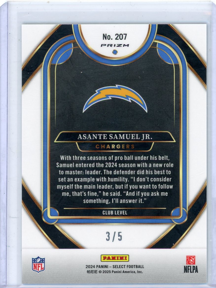 Asante Samuel Jr. 2024 Panini Select Club Level Emerald Disco Prizm #'d 3/5