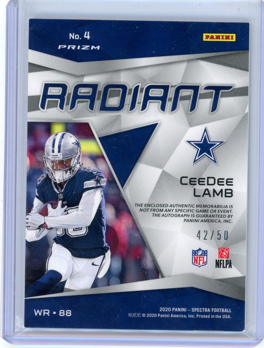 Ceedee Lamb 2020 Panini Spectra Radiant Rookie Patch Autograph Neon Blue #'d 42/50