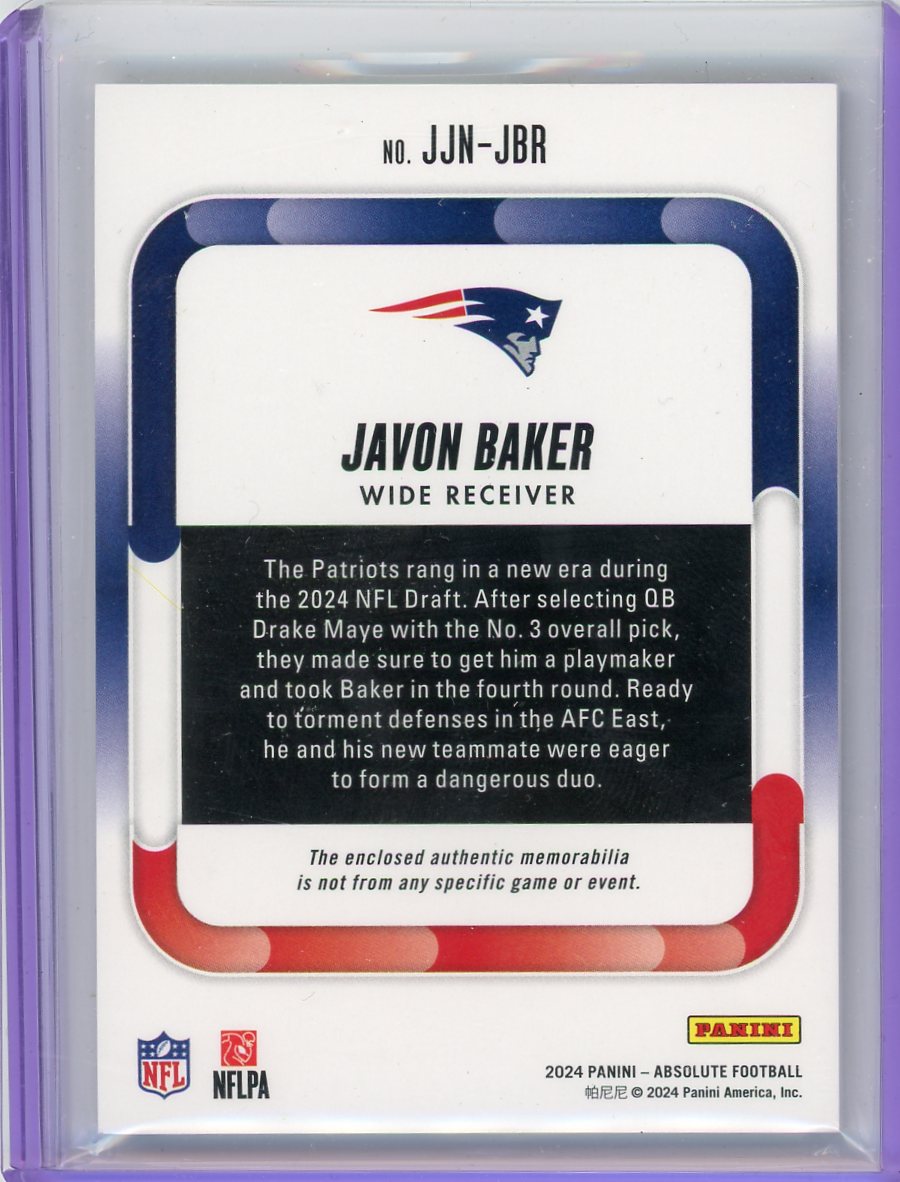 Javon Baker 2024 Panini Absolute Jumbo Football relic rookie card #'d 5/5